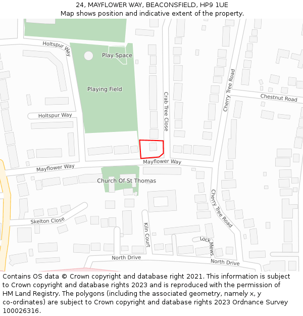 24, MAYFLOWER WAY, BEACONSFIELD, HP9 1UE: Location map and indicative extent of plot