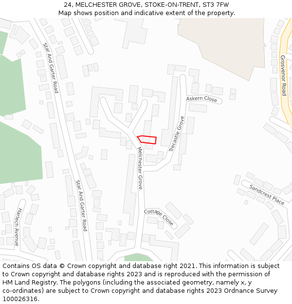 24, MELCHESTER GROVE, STOKE-ON-TRENT, ST3 7FW: Location map and indicative extent of plot