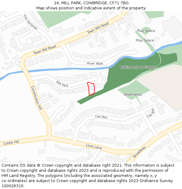 24, MILL PARK, COWBRIDGE, CF71 7BG: Location map and indicative extent of plot