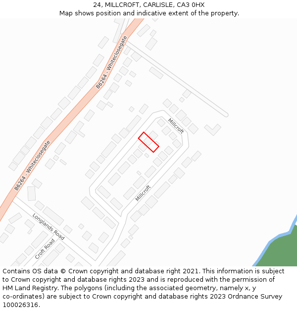 24, MILLCROFT, CARLISLE, CA3 0HX: Location map and indicative extent of plot