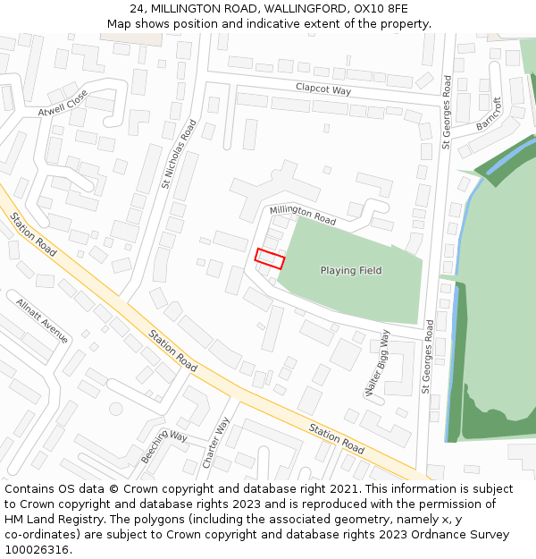 24, MILLINGTON ROAD, WALLINGFORD, OX10 8FE: Location map and indicative extent of plot