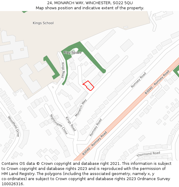 24, MONARCH WAY, WINCHESTER, SO22 5QU: Location map and indicative extent of plot