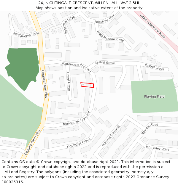 24, NIGHTINGALE CRESCENT, WILLENHALL, WV12 5HL: Location map and indicative extent of plot