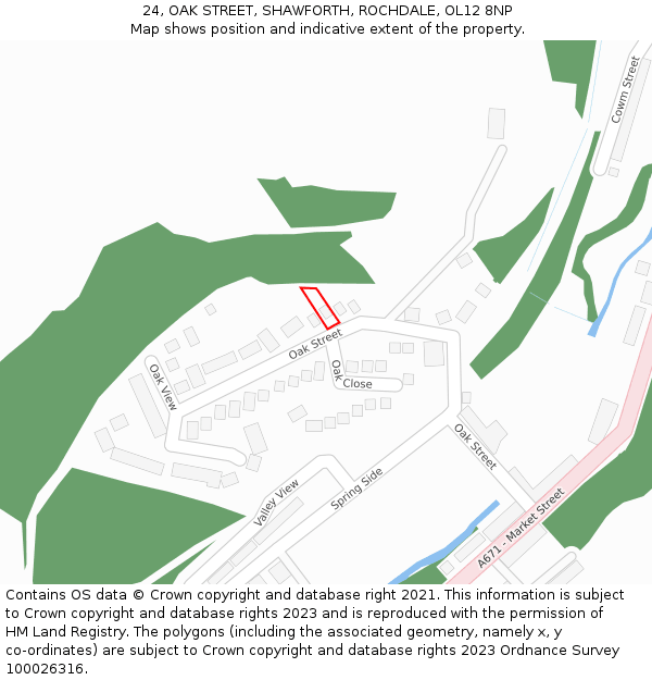 24, OAK STREET, SHAWFORTH, ROCHDALE, OL12 8NP: Location map and indicative extent of plot