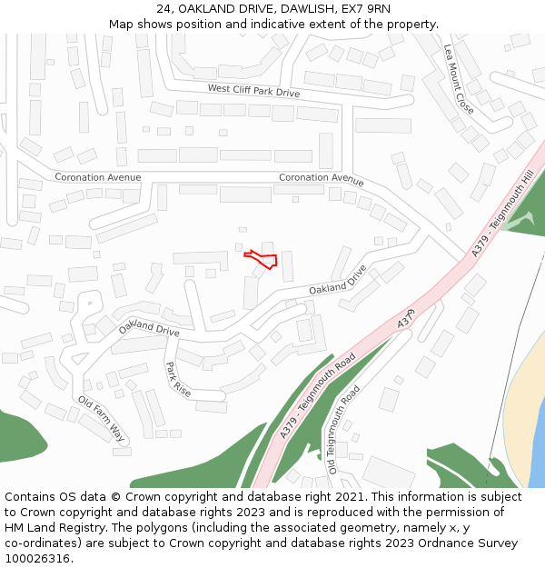 24, OAKLAND DRIVE, DAWLISH, EX7 9RN: Location map and indicative extent of plot