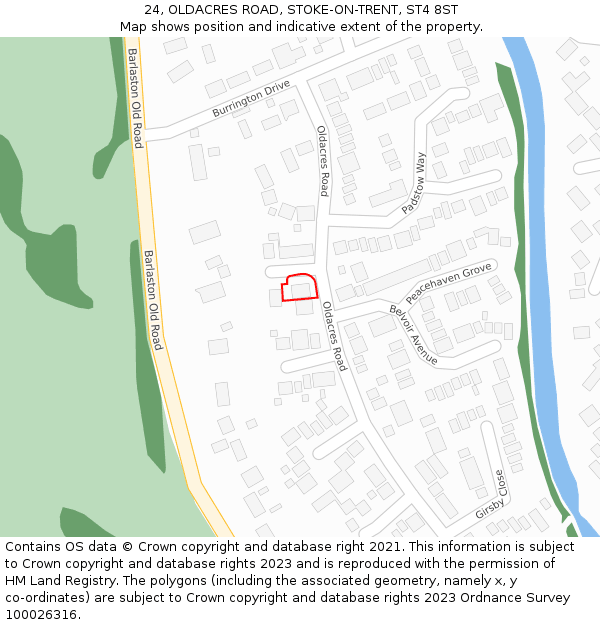 24, OLDACRES ROAD, STOKE-ON-TRENT, ST4 8ST: Location map and indicative extent of plot