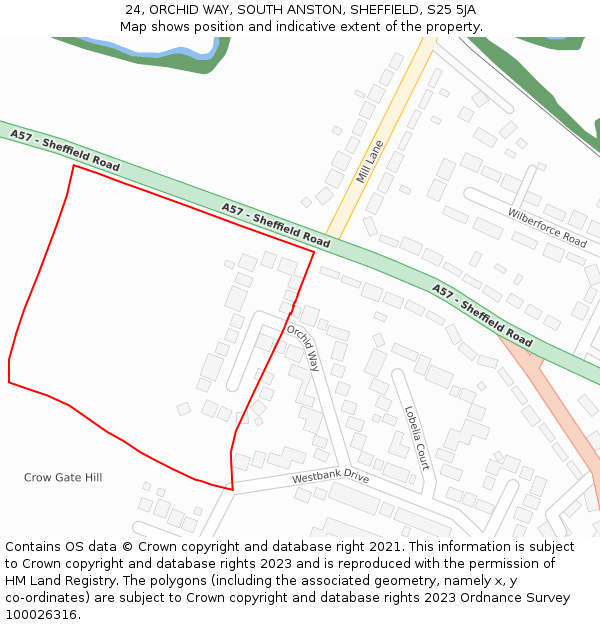24, ORCHID WAY, SOUTH ANSTON, SHEFFIELD, S25 5JA: Location map and indicative extent of plot