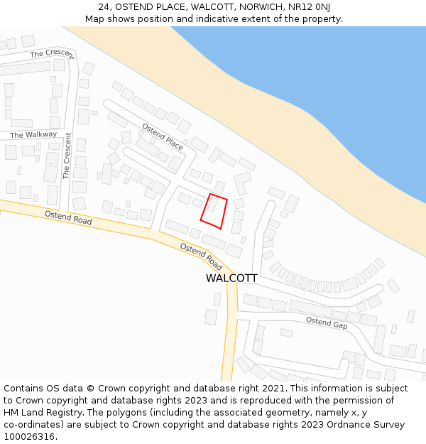 24, OSTEND PLACE, WALCOTT, NORWICH, NR12 0NJ: Location map and indicative extent of plot