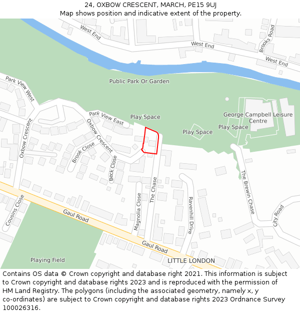 24, OXBOW CRESCENT, MARCH, PE15 9UJ: Location map and indicative extent of plot