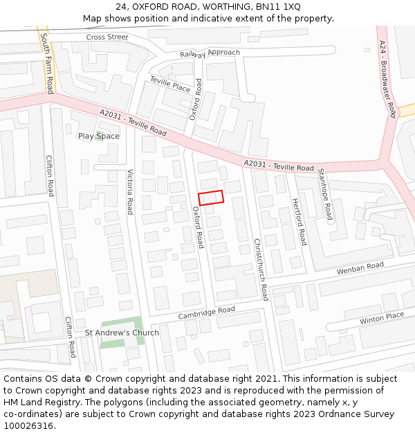 24, OXFORD ROAD, WORTHING, BN11 1XQ: Location map and indicative extent of plot