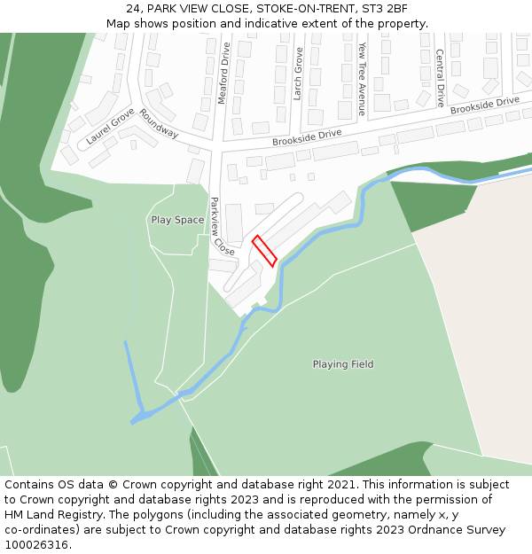 24, PARK VIEW CLOSE, STOKE-ON-TRENT, ST3 2BF: Location map and indicative extent of plot