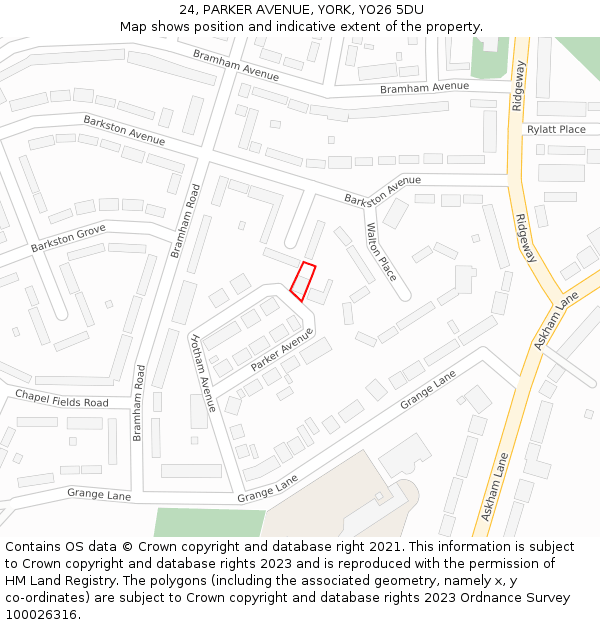 24, PARKER AVENUE, YORK, YO26 5DU: Location map and indicative extent of plot