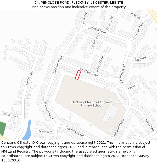 24, PENCLOSE ROAD, FLECKNEY, LEICESTER, LE8 8TE: Location map and indicative extent of plot