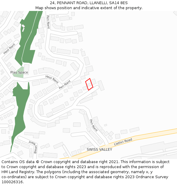 24, PENNANT ROAD, LLANELLI, SA14 8ES: Location map and indicative extent of plot