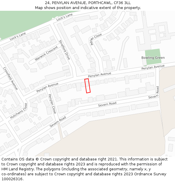 24, PENYLAN AVENUE, PORTHCAWL, CF36 3LL: Location map and indicative extent of plot