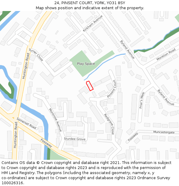 24, PINSENT COURT, YORK, YO31 8SY: Location map and indicative extent of plot