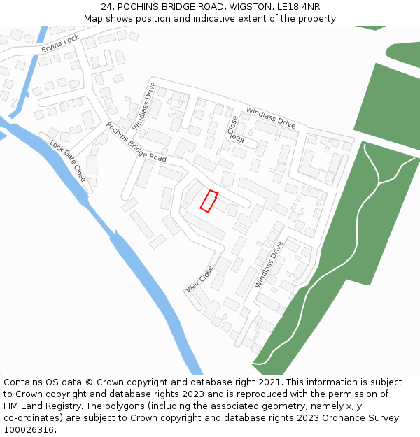 24, POCHINS BRIDGE ROAD, WIGSTON, LE18 4NR: Location map and indicative extent of plot