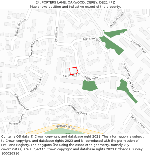 24, PORTERS LANE, OAKWOOD, DERBY, DE21 4FZ: Location map and indicative extent of plot