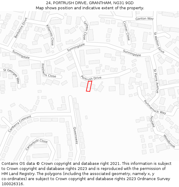 24, PORTRUSH DRIVE, GRANTHAM, NG31 9GD: Location map and indicative extent of plot