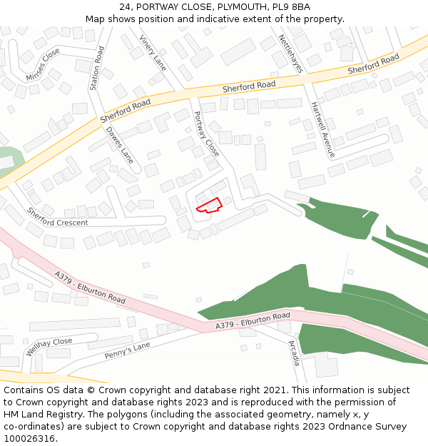 24, PORTWAY CLOSE, PLYMOUTH, PL9 8BA: Location map and indicative extent of plot