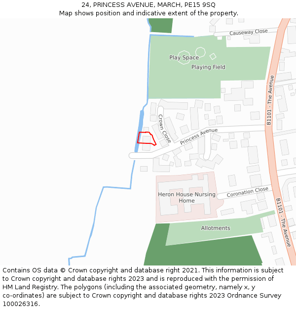 24, PRINCESS AVENUE, MARCH, PE15 9SQ: Location map and indicative extent of plot