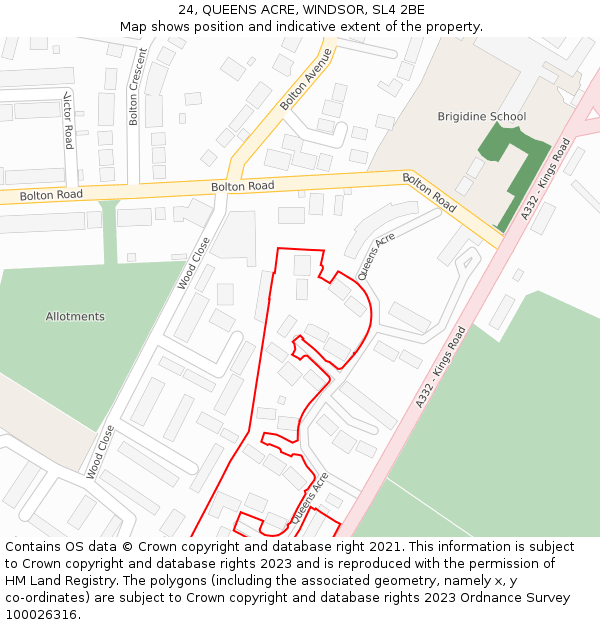 24, QUEENS ACRE, WINDSOR, SL4 2BE: Location map and indicative extent of plot