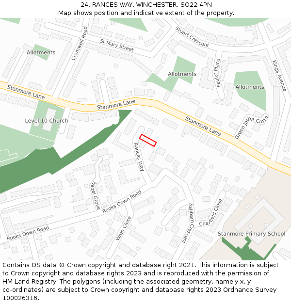 24, RANCES WAY, WINCHESTER, SO22 4PN: Location map and indicative extent of plot