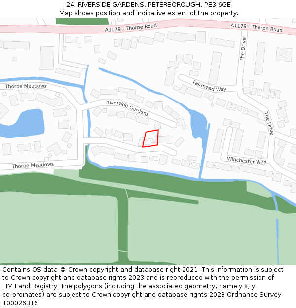 24, RIVERSIDE GARDENS, PETERBOROUGH, PE3 6GE: Location map and indicative extent of plot