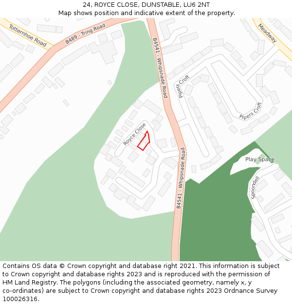 24, ROYCE CLOSE, DUNSTABLE, LU6 2NT: Location map and indicative extent of plot