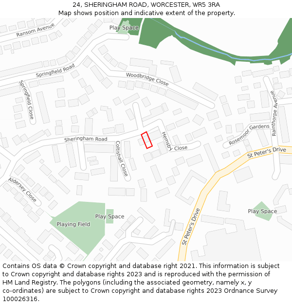 24, SHERINGHAM ROAD, WORCESTER, WR5 3RA: Location map and indicative extent of plot