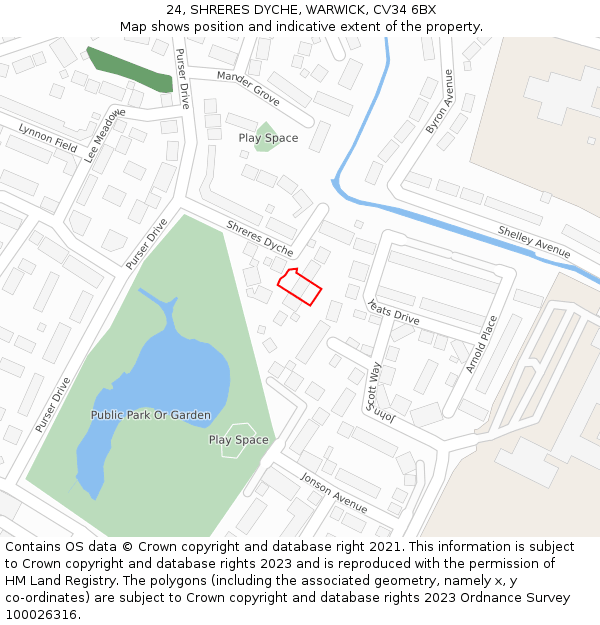 24, SHRERES DYCHE, WARWICK, CV34 6BX: Location map and indicative extent of plot