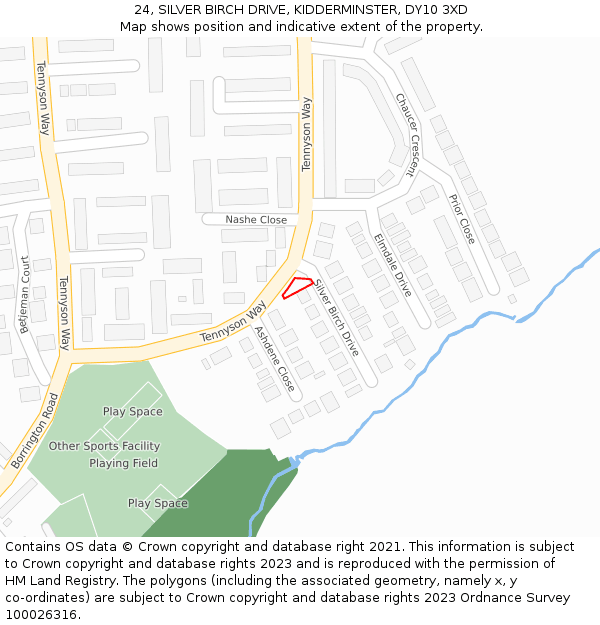 24, SILVER BIRCH DRIVE, KIDDERMINSTER, DY10 3XD: Location map and indicative extent of plot