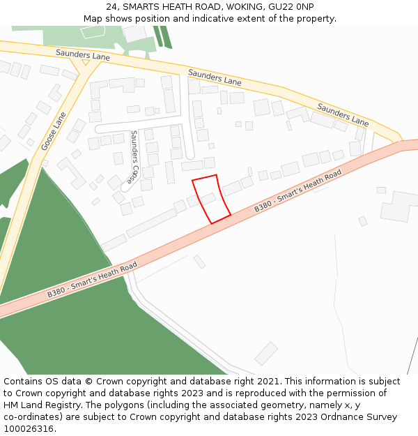 24, SMARTS HEATH ROAD, WOKING, GU22 0NP: Location map and indicative extent of plot