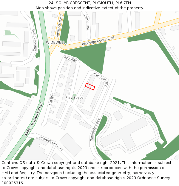 24, SOLAR CRESCENT, PLYMOUTH, PL6 7FN: Location map and indicative extent of plot