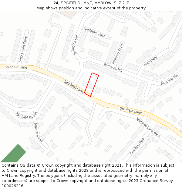 24, SPINFIELD LANE, MARLOW, SL7 2LB: Location map and indicative extent of plot