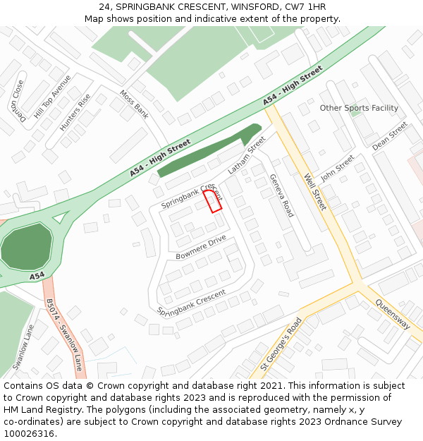 24, SPRINGBANK CRESCENT, WINSFORD, CW7 1HR: Location map and indicative extent of plot