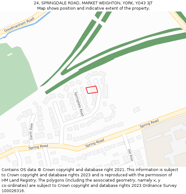 24, SPRINGDALE ROAD, MARKET WEIGHTON, YORK, YO43 3JT: Location map and indicative extent of plot