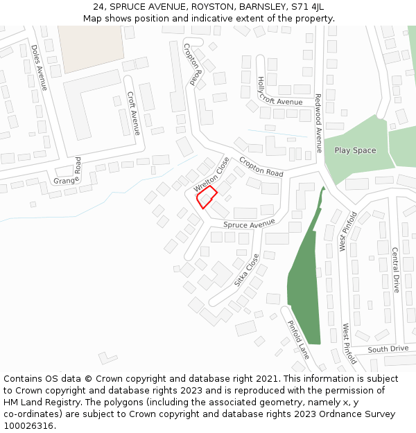 24, SPRUCE AVENUE, ROYSTON, BARNSLEY, S71 4JL: Location map and indicative extent of plot