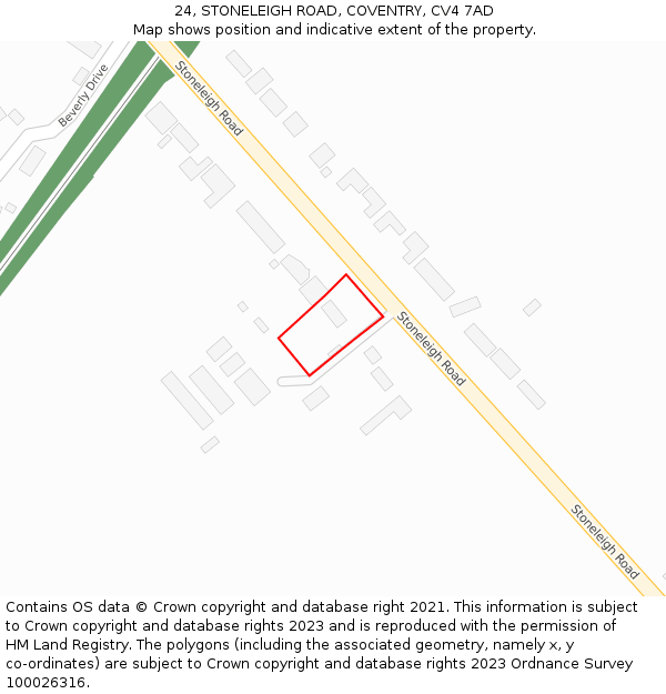 24, STONELEIGH ROAD, COVENTRY, CV4 7AD: Location map and indicative extent of plot