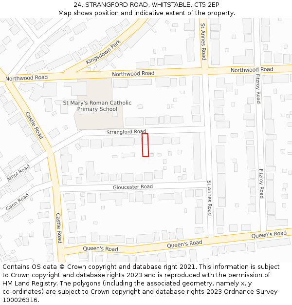 24, STRANGFORD ROAD, WHITSTABLE, CT5 2EP: Location map and indicative extent of plot