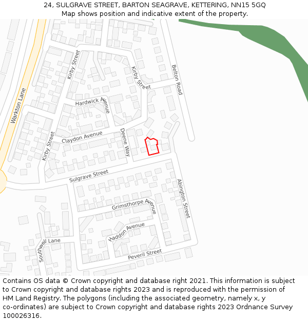 24, SULGRAVE STREET, BARTON SEAGRAVE, KETTERING, NN15 5GQ: Location map and indicative extent of plot