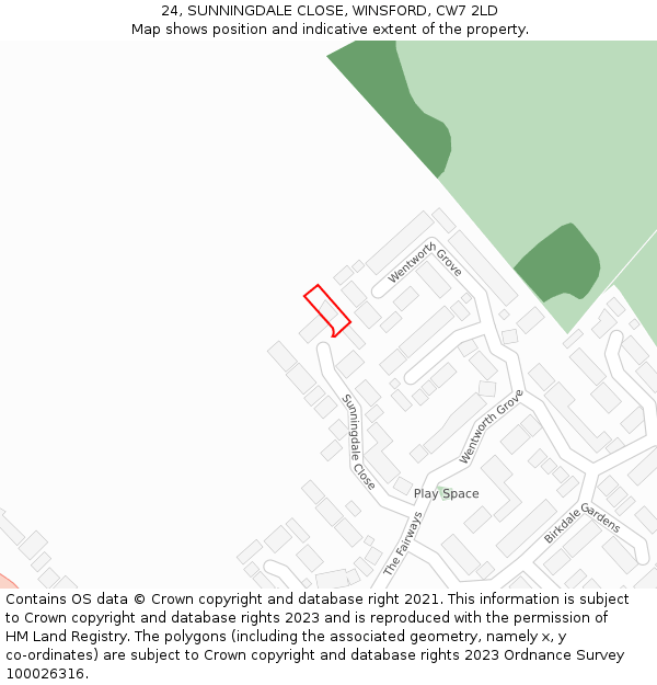 24, SUNNINGDALE CLOSE, WINSFORD, CW7 2LD: Location map and indicative extent of plot