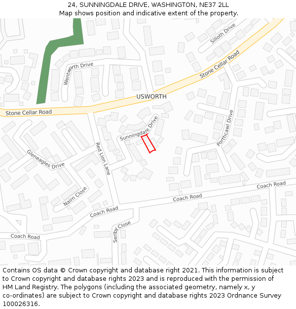 24, SUNNINGDALE DRIVE, WASHINGTON, NE37 2LL: Location map and indicative extent of plot