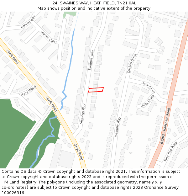 24, SWAINES WAY, HEATHFIELD, TN21 0AL: Location map and indicative extent of plot