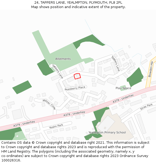 24, TAPPERS LANE, YEALMPTON, PLYMOUTH, PL8 2PL: Location map and indicative extent of plot