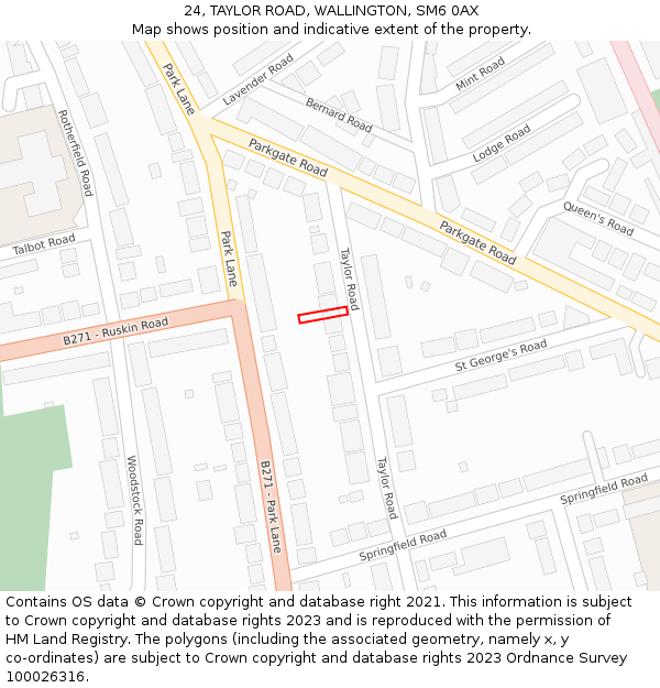 24, TAYLOR ROAD, WALLINGTON, SM6 0AX: Location map and indicative extent of plot