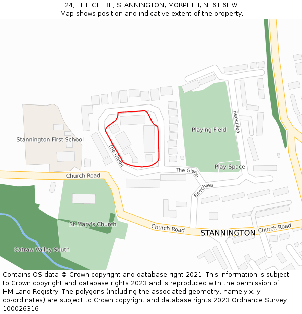 24, THE GLEBE, STANNINGTON, MORPETH, NE61 6HW: Location map and indicative extent of plot