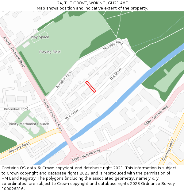 24, THE GROVE, WOKING, GU21 4AE: Location map and indicative extent of plot