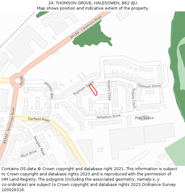 24, THOMSON GROVE, HALESOWEN, B62 9JU: Location map and indicative extent of plot