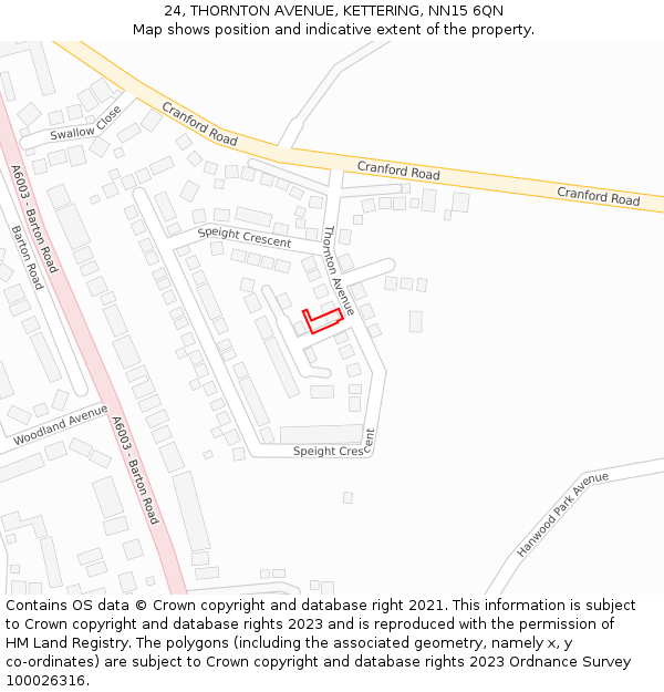 24, THORNTON AVENUE, KETTERING, NN15 6QN: Location map and indicative extent of plot